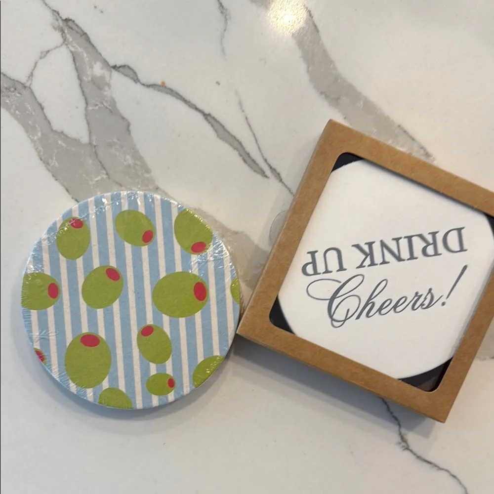 Cheers Coasters Set with Olive Design
